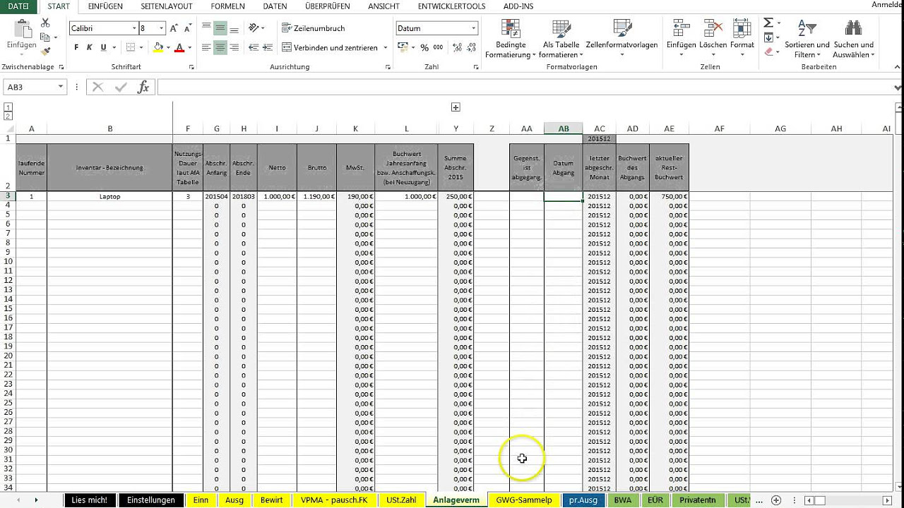  New  Einführung Excel-Vorlage-Einnahmenüberschussrechnung (EÜR)
