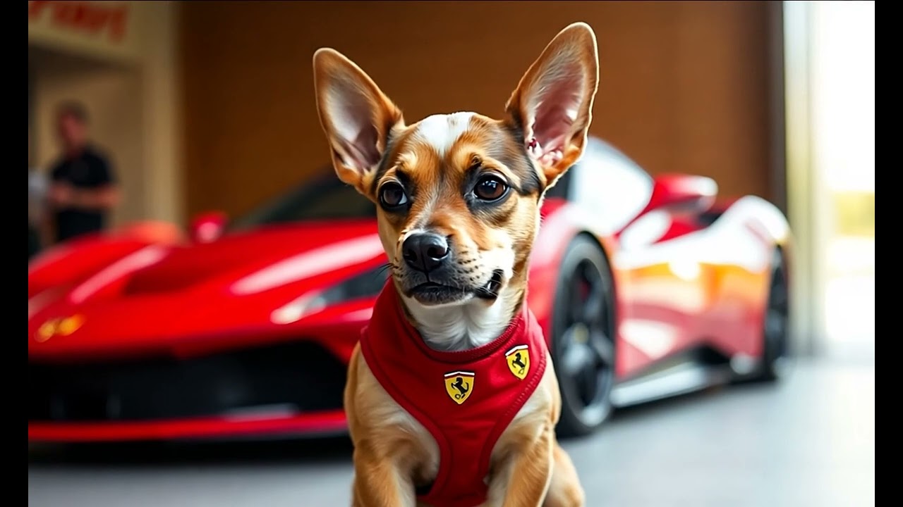 a small dog in a racing suit on the track