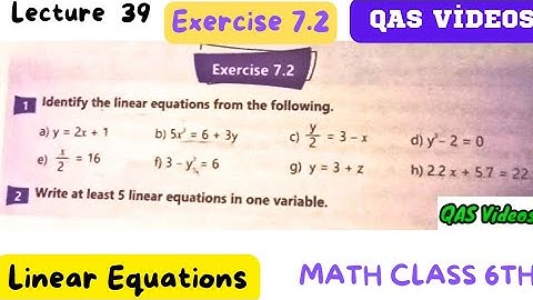 6th Class Math | Exercise 7.2 | Linear  Equations | NTS | PET | CT | PST | ETEA | QAS Videos