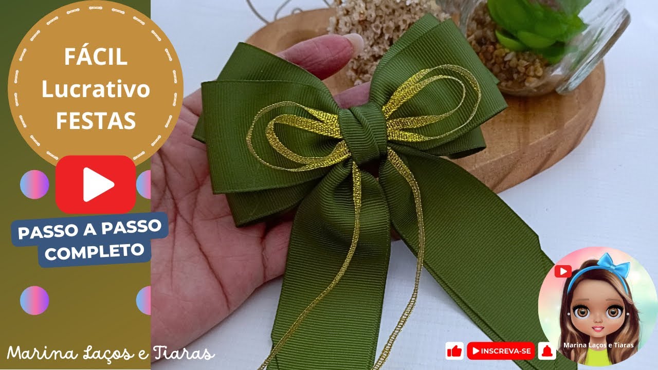 Laço LUXO de Fim de Ano! ✨ Passo a Passo Laço Baixo com Pontas na Fita N° 9 (Detalhe Dourado!) 🥂