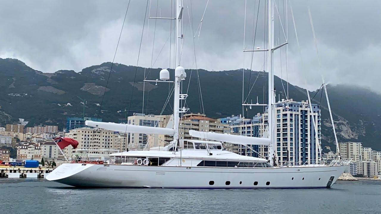ROSEHEARTY, 55m Perini Navi built Sailing Yacht departing Gibraltar