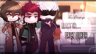 Fandoms react to each other(Jujutsu kaisen, SpyxFamily, Genshin, FNAF, BSD, Demon slayer react)Gacha