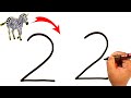 How to draw a cute zebra from number 22  zebra drawing easy step by step tutorial