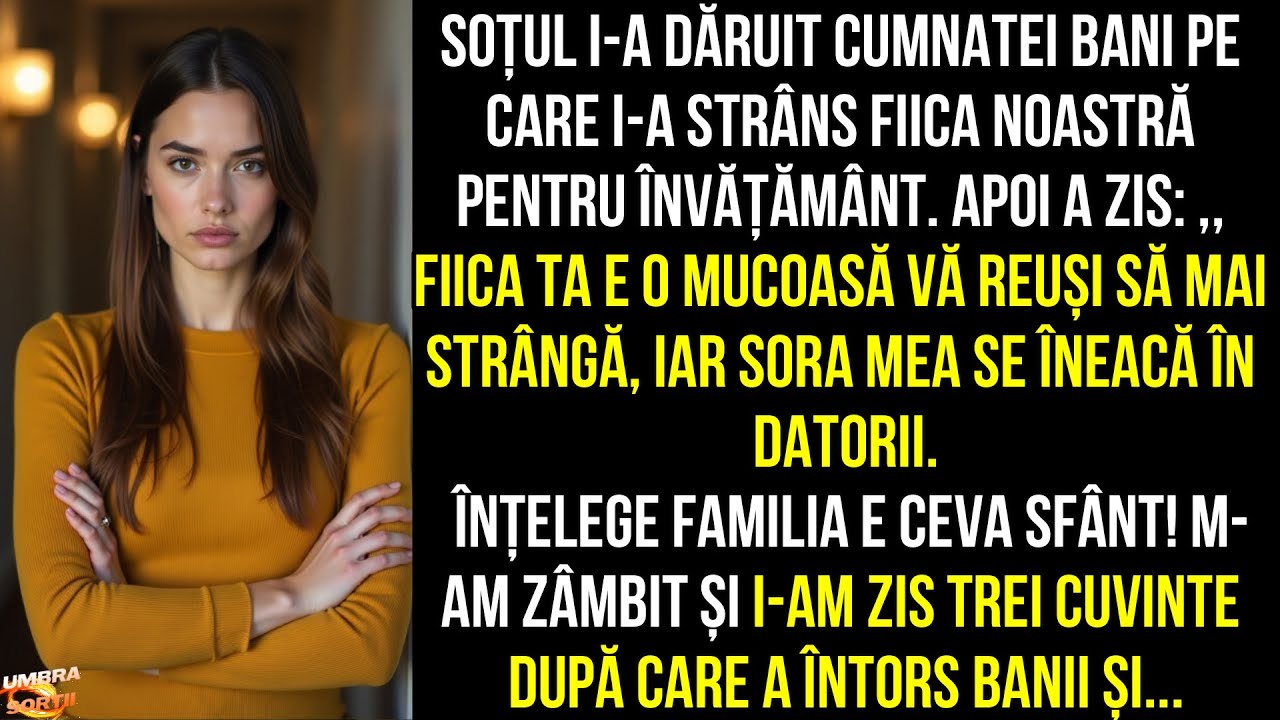 Fiica ta e o mucoasă vă reuși să mai strângă,iar sora mea se îneacă în datorii.I-am zis trei cuvinte