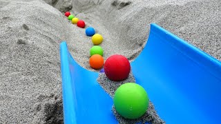 Marble run ☆ Roll the ball with rain gutters + natural objects [sandy beach]