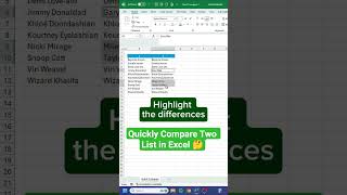 Quickly Compare Two List in Excel | #shortsfeed #ytshorts #exceltips