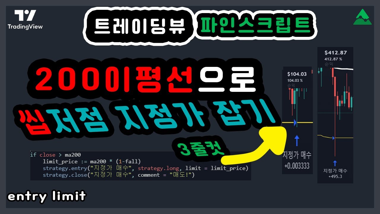 수익률 104% 200일 이동평균선 지정가 매수 전략 - 트레이딩뷰 파인스크립트 전략