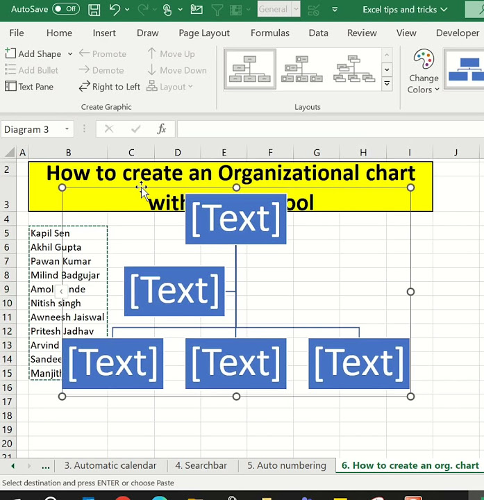 How to create organization chart in excel exceltech exceltips 