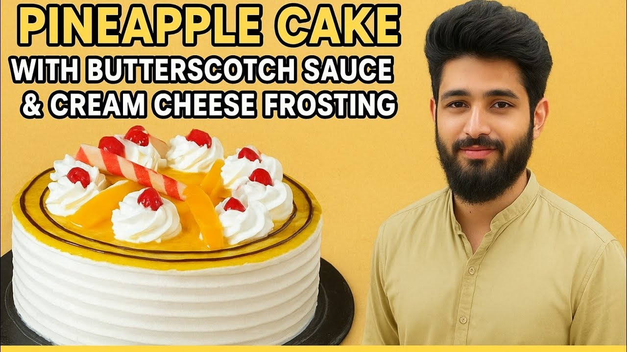 Pineapple Cake with Butterscotch Sauce & Cream Cheese Frosting | Ghar Mein Bakery Style Cake Banana 