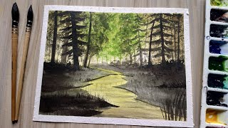 FOREST LAKE | WATERCOLOR PAINTING | LANDSCAPE
