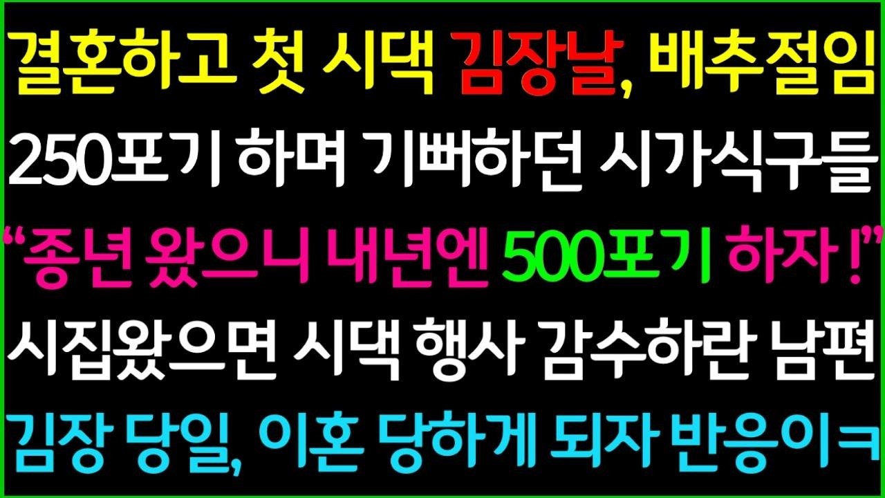 사이다 새아가 왔으니 내년엔 500포기 하자! 결혼하고 첫 시댁 김장날, 배추절임 250포기 하며 기뻐하던 시가식구들, 그런데 김장 당일, 이혼 당하게 되자 반응이ㅋ