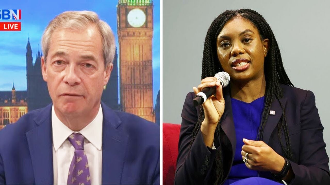 Kemi Badenoch hauIs in TV boss to demand airtime sIashed for rival Nigel Farage