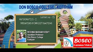 MATHEMATICS - I:   LECTURE NO. 13 : DERIVATIVES OF IMPLICIT FUNCTIONS: MOD -1 BCA S1