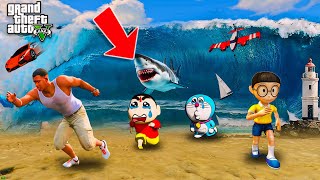 Biggest Tsunami attack on Shinchan Franklin Nobita GTA V - Motu Patlu Doraemon Tsunami attack GTA V