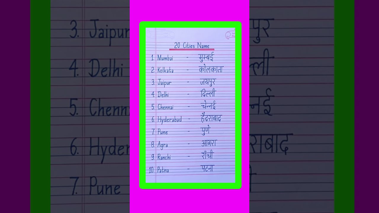 20 Cities Name In English And Hindi Indian City