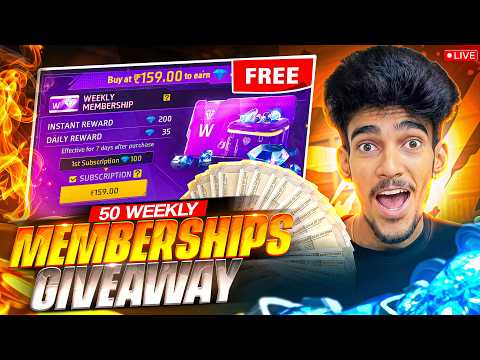 🔴50 WEEKLY MEMBERSHIP'S GIVEAWAY 😱🔥| FREE FIRE LIVE   IN TELUGU |  BALUGAMING