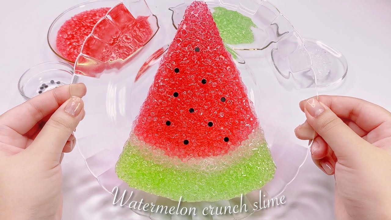 ASMR】🍉ザクザク🔪スイカのクランチスライム🍧【音フェチ】Watermelon