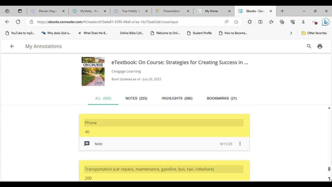 Ebooks Cengage eReader and 5 more pages Personal Microsoft Edge 2023 10