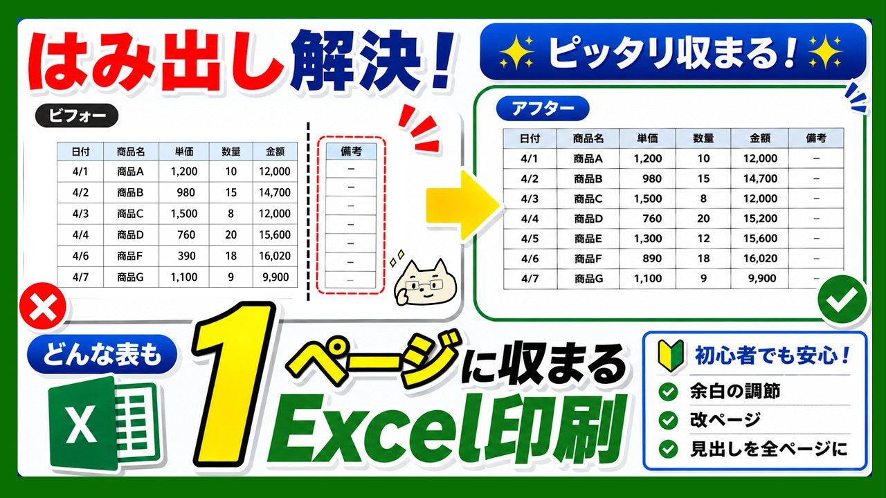 【はみ出し解決!】どんな表も1ページに収まるエクセル印刷