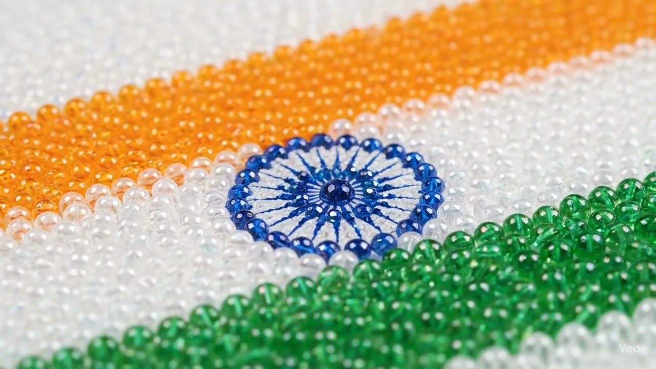 Indian Flag Formed by Glass Beads 