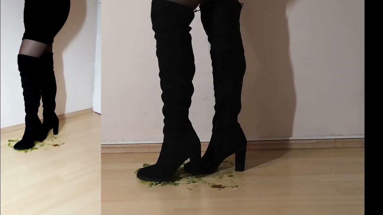 Boots crush kiwi Boots trample kiwi Crushing with black high boots