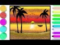 How to Draw Sunset  Scenery of Beach And Glitter  For Kids