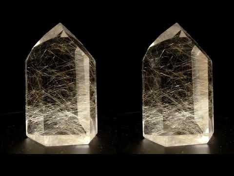 Quartz crystal with rutile inclusions. 3D cross eye stereograph video.