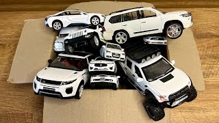 Box full of various miniature cars Jaguar, Peugeot, Renault, Hyundai, Mazda, Volvo, Honda, Opel #616