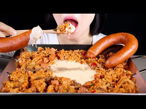 ASMR Creamy Kimchi <strong>Fried</strong> <strong>Rice</strong> with Kielbasa | No Talking Eating Sounds Mukbang