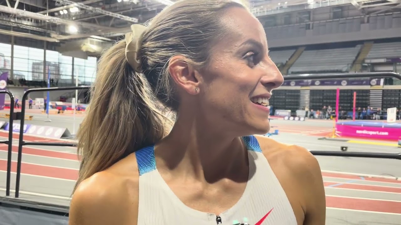 Джорджия Хантер Белл комментирует свой результат 1:57.80 в забеге на 800 метров в Глазго.