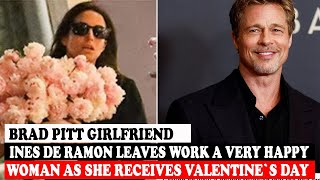 BRAD PITT GIRLFRIEND INES DE RAMON LEAVES WORK A VERY HAPPY WOMAN AS SHE RECEIVES VALENTINE`S DAY