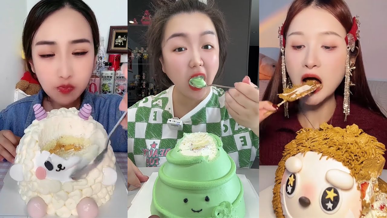 ASMR MUKBANG – MUKBANG SOUND – CUTE ANIMAL CAKES & MATCHA DESSERT EATING SHOW