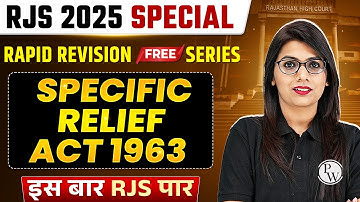Specific Relief Act 1963 🔥| RJS Rapid Revision | SRA 1963 for RJS Prelims 2025 | Judiciary By PW
