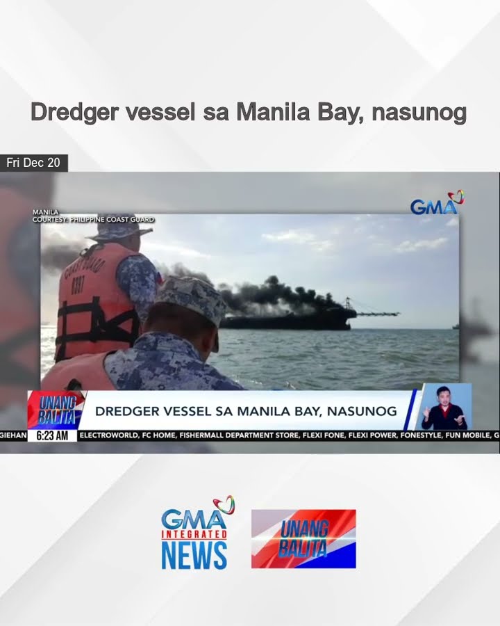 Dredger vessel sa Manila Bay, nasunog | Unang Balita