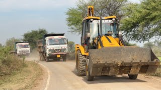 JCB 3dx Backhoe Loading Pond Mud in Tata 2518 Truck and Tata Dump Truck