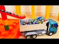 クミクミスロープで作ったビー玉ジャンプコース！ゴールはダンプカーのミニカーです♪
