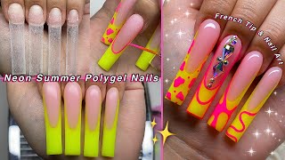 NEON SUMMER POLYGEL NAILS POLYGEL FRENCH TIP & NAIL ART! | Nail Tutorial