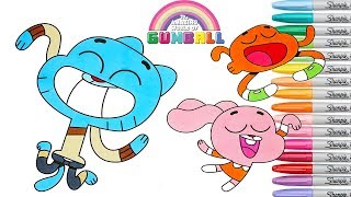 The Amazing World of Gumball  Coloring Book Pages Darwin Rainbow Splash Colouring Videos for Kids