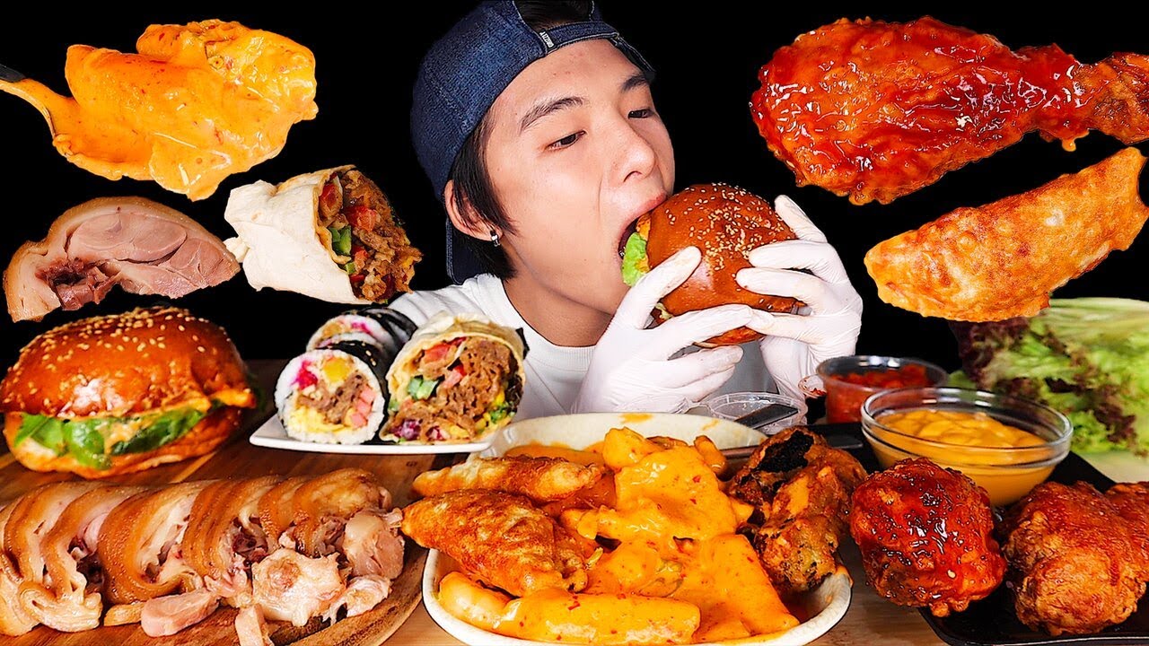 ASMR K STUFF 韓嘢🔥 SPICY FRIED CHICKEN🍗 + CHEESY RICE CAKE + BUREGR🍔 (Eating Sound) | MAR ASMR