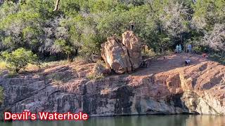 Swimming in Devil’s waterhole at Inks Lake State Park