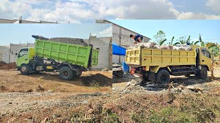Truk Jomplang. Mobil Truk HINO DUTRO Dan CANTER HDX Bongkar Muatan PASIR Dan BATU Pondasi FULL BAK