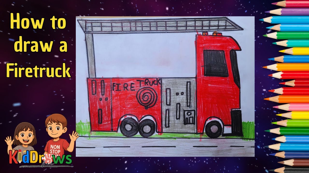 Fire truck / how to draw a fire truck /firetruck drawing/ kid draws fun firetruck / drawing.