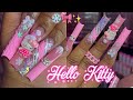 Pink hello kitty winter nails   how to 3d santa hat  full nail tutorial