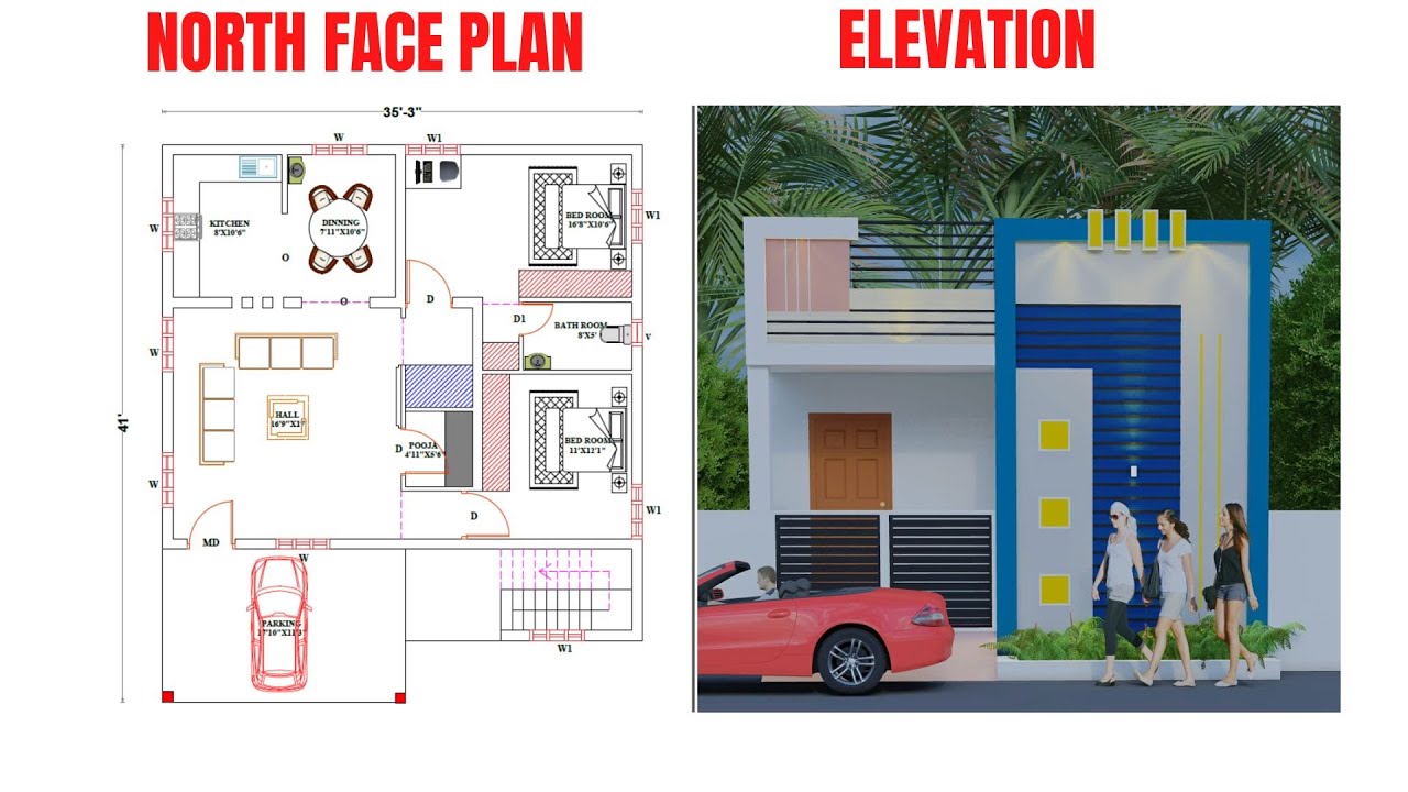 North Facing #2bhk Home plan With Pooja Room 1366 Sq.Ft #elevation ...