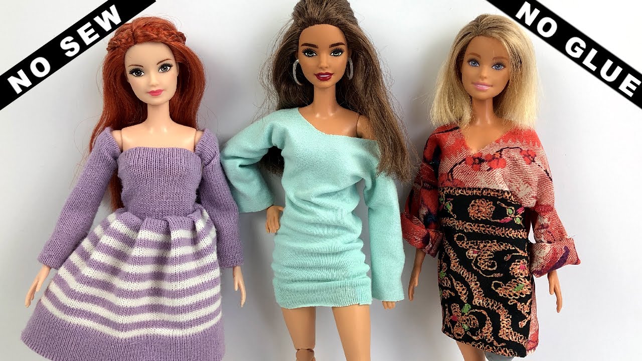 3 DIY NO SEW NO GLUE Doll Dresses, How to Make Barbie Dress Easy