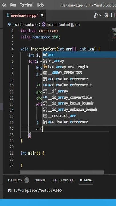 Insertion Sort Program in C++ - YouTube