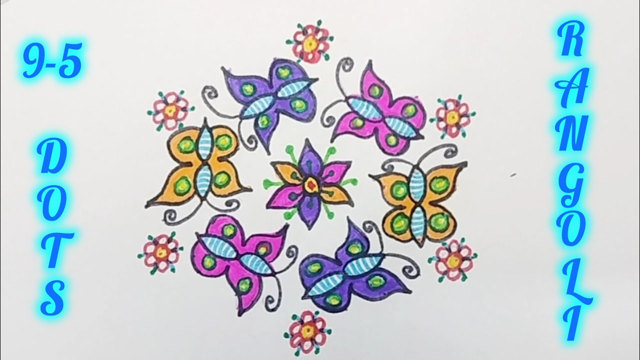 9-5 Dots Beautiful Butterfly 🦋 Rangoli Design I Festival Rangoli I Traditional I @SwadeshiRangoli