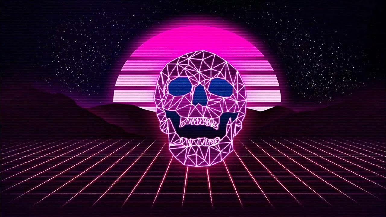 фиолетовые эффекты. пурпурные горы. скелетор. фонк 9. заставка на рабочий стол неон.