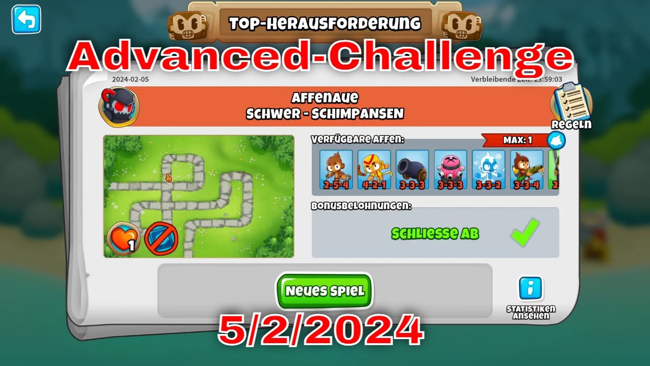 Top Herausforderung 05.2.2024 | bloonstd6 - Advanced Challenge BTD6 - you lose