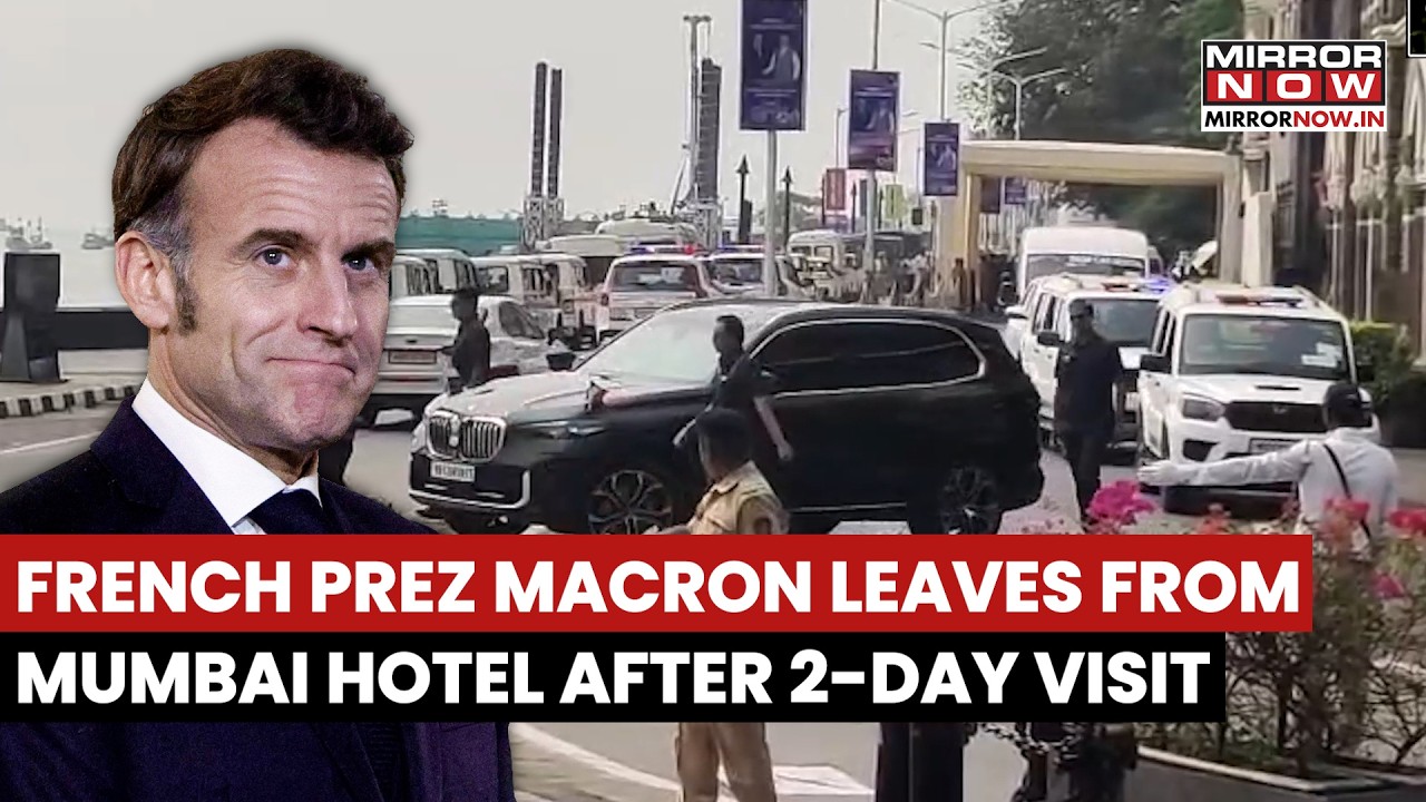 French President Emmanuel Macron Leaves From Mumbai Hotel For AI Summit In Delhi | Watch